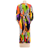 Plus Size Women Long Sleeve V-Neck Bell Bottom Jumpsuit