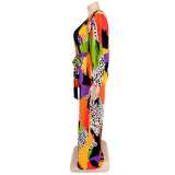 Plus Size Women Long Sleeve V-Neck Bell Bottom Jumpsuit