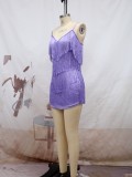 Women Sexy Sling Mini Fringe Dress