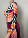 Plus Size Women Casual Print Stripe Two Piece
