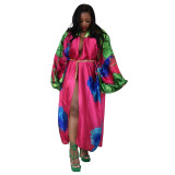 Women Casual Long Sleeve Print Robe