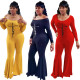 Women Printed Long Sleeve Bell Bottom Jumpsuit