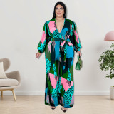 Plus Size Women Long Sleeve V-Neck Bell Bottom Jumpsuit
