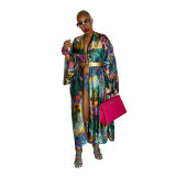 Women Casual Long Sleeve Print Robe