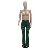 Women's Classic High Waist Slim Cropped Ripped Trousers Women's Pull Up Pants
