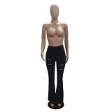 Women's Classic High Waist Slim Cropped Ripped Trousers Women's Pull Up Pants