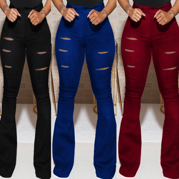 Women's Classic High Waist Slim Cropped Ripped Trousers Women's Pull Up Pants