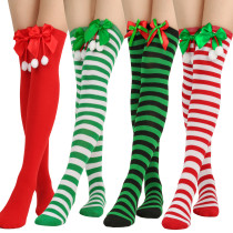 Christmas socks ball socks over the knee socks women's long tube festival Christmas striped stockings Christmas socks ball socks over the knee socks women's long tube festival Christmas striped stockings