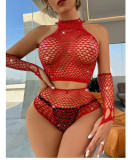 Sexy Uniform Temptation Beaded Sexy Net Clothes Four-Piece Set