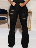 Women's Classic High Waist Slim Cropped Ripped Trousers Women's Pull Up Pants