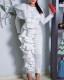 Spring And Autumn Polka Dot Point Chic Career Pullover High Waist White Long Jumpsuit