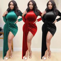 Autumn Women'S Fashion Sexy Solid Color Velvet Long Sleeve Irregular Nightclub Dress