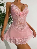 Sexy Pink Lace Strap Night Dress Babydoll Lingerie Sexy Pink Lace Strap Night Dress Babydoll Lingerie