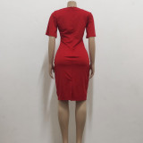 Women Sexy Solid Round Neck Short Sleeve Dress