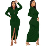 Women Sexy Deep V Neck Belt Slit Dress
