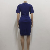 Women Sexy Solid Round Neck Short Sleeve Dress