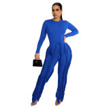 Women autumn and winter long-sleeved Bodysuit + fringed Pant two-piece set