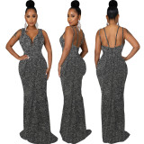 Women Sexy Deep V Neck Sleeveless Evening Dress