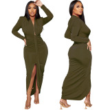 Women Sexy Deep V Neck Belt Slit Dress