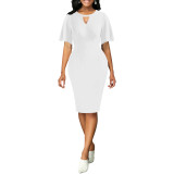 Women Sexy Solid Round Neck Short Sleeve Dress