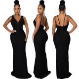 Women Sexy Deep V Neck Sleeveless Evening Dress