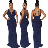 Women Sexy Deep V Neck Sleeveless Evening Dress