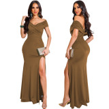 Women Sexy V-Neck Sleeveless Slit Long Dress