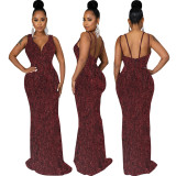 Women Sexy Deep V Neck Sleeveless Evening Dress
