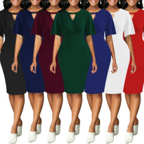 Women Sexy Solid Round Neck Short Sleeve Dress Women Sexy Solid Round Neck Short Sleeve Dress