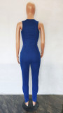 Women Sexy Sleeveless Zipper Slim Denim Jumpsuit