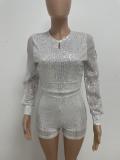 Women's Sexy Fashion Long Sleeve Split Sequin Jumpsuit