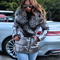 Plus Size Women's Down Jacket Shiny Fur Collar Short Long Sleeve Down Jacket Plus Size Women's Down Jacket Shiny Fur Collar Short Long Sleeve Down Jacket