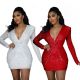 Women'S Spring Fashion Sequin V-Neck Ruched Slim Fit Bodycon Dress