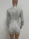 Women's Sexy Fashion Long Sleeve Split Sequin Jumpsuit