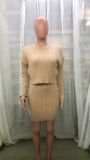 Women Fall/Winter Casual Twist Crop Sweater + Mini Skirt Two Piece