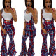 Women Plaid Print Bell Bottom Overalls