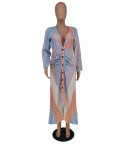 Women Striped Color blocking Long Sleeve Shirt Dress