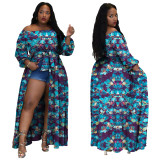 Women Sexy Long Sleeve Tie Slit Print Dress