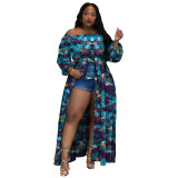 Women Sexy Long Sleeve Tie Slit Print Dress