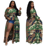Women Sexy Long Sleeve Tie Slit Print Dress