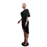 Solid Sequin Slash Shoulder Sexy Women'S Irrgular Party Dress
