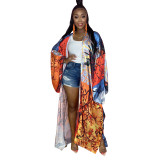 Women'S Printed Sunscreen Cloak Long Sleeve Cardigan