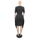 Sexy Solid Color Short Sleeve Ruffled Slim Fit Ruched Dress