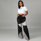 Women Colorblock Denim Pants High Waist Jeans