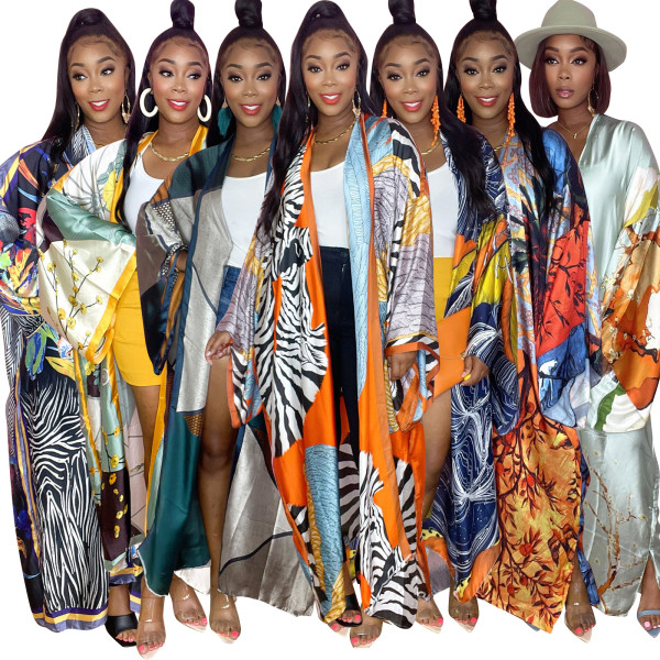 Women'S Printed Sunscreen Cloak Long Sleeve Cardigan