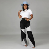 Women Colorblock Denim Pants High Waist Jeans