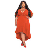 Women's Sexy Solid Lace-Up Ruffle Elegant Dress