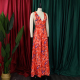 Plus Size Women African Print Halter Neck Beach Jumpsuit