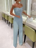 Spring Summer Feather Strapless Sexy Fashion Jumpsuit