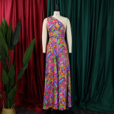 Plus Size Women African Print Halter Neck Beach Jumpsuit